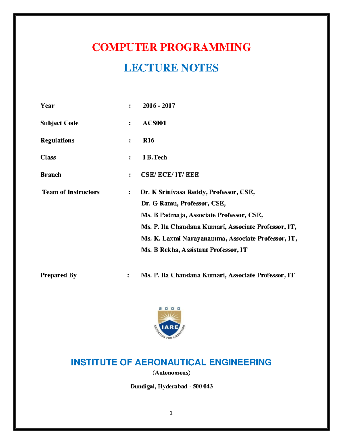 C Lecture Notes (ACS) - Comprehensive Introduction to C Programming ...