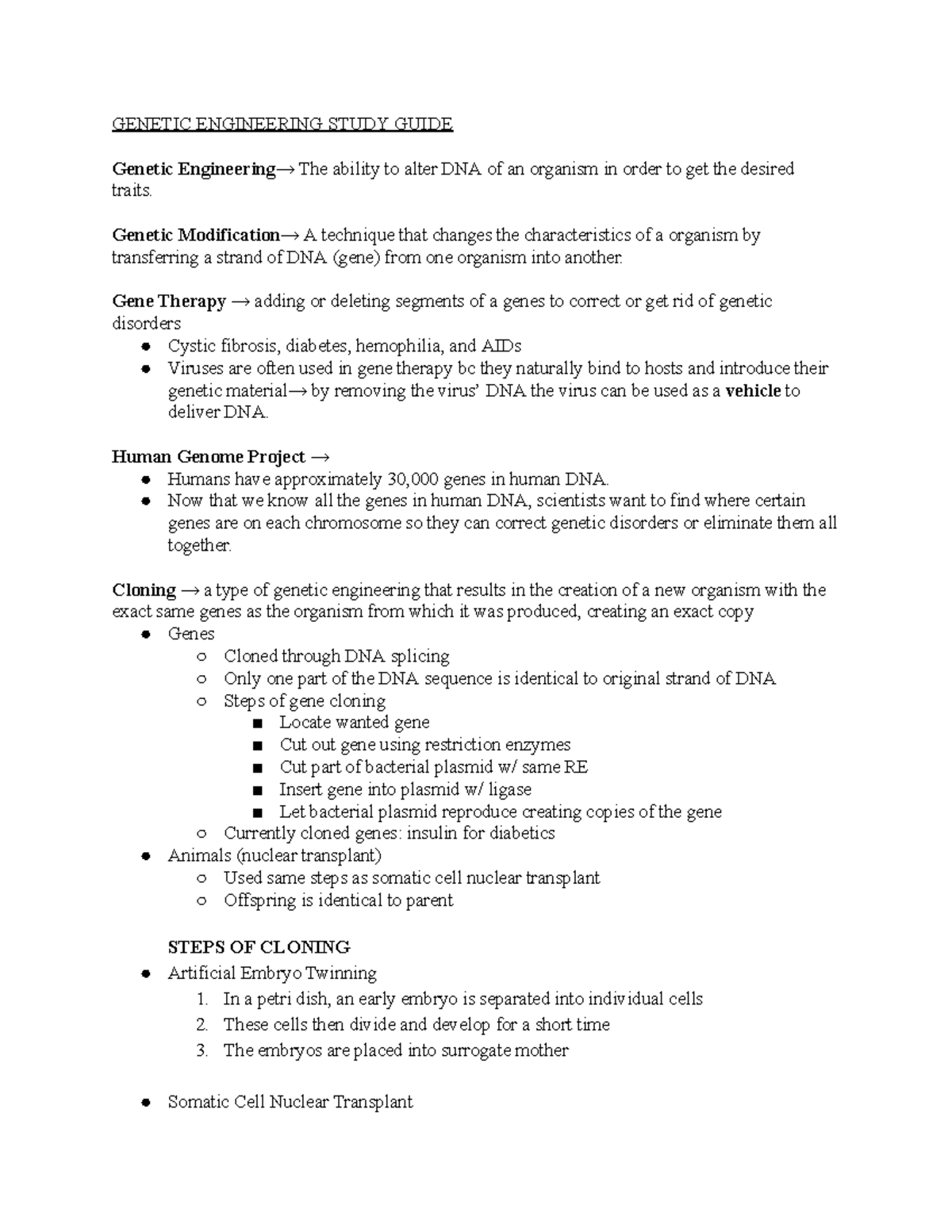 Genetic Engineering Study Guide: Key Concepts & Techniques - Studocu