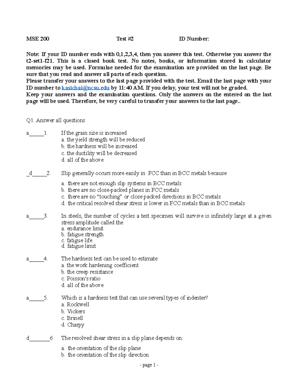MSE 200 Test 2 Key - Fall 2021 Exam Solutions - Studocu