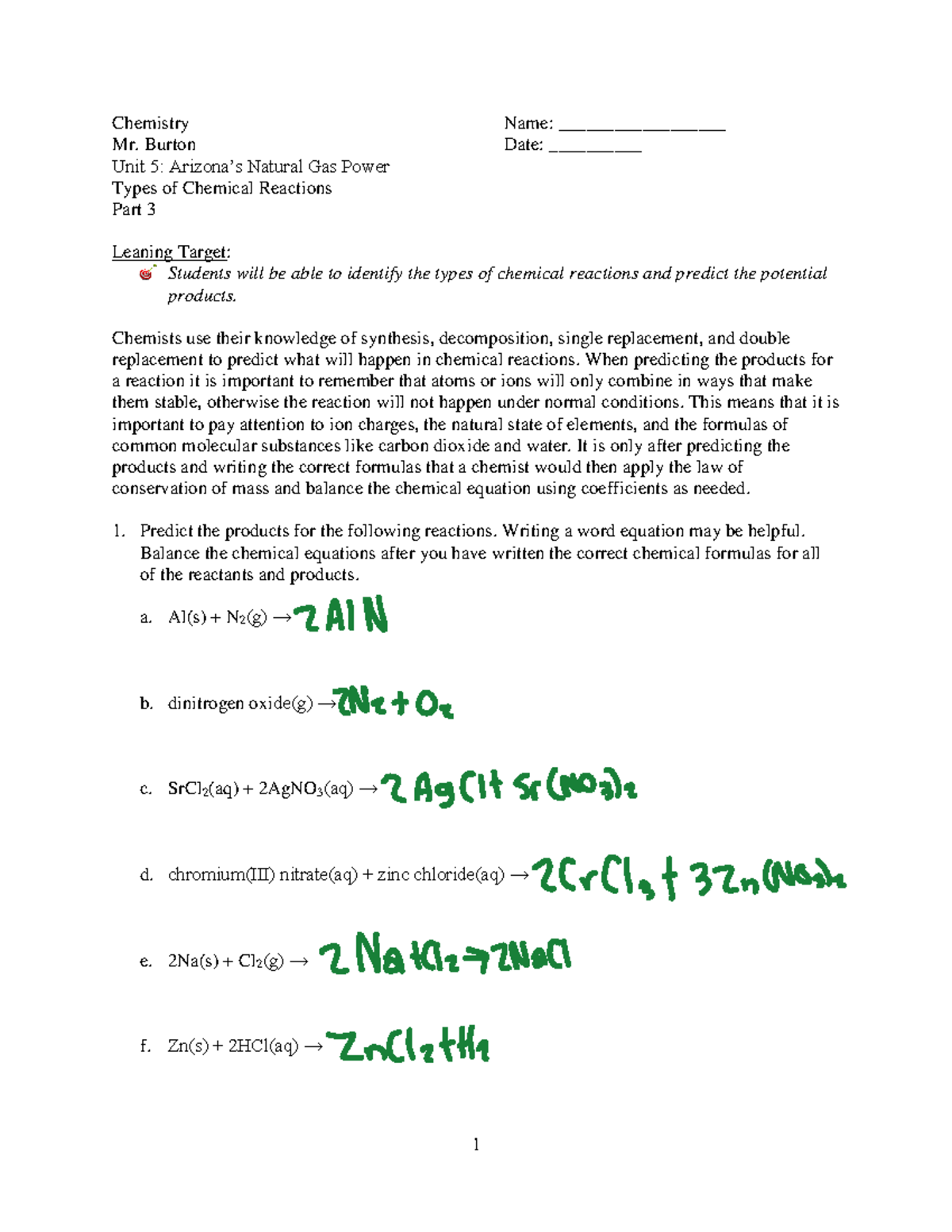 Chem 101 Unit 5: Types of Chemical Reactions Part 3 Notes - Studocu