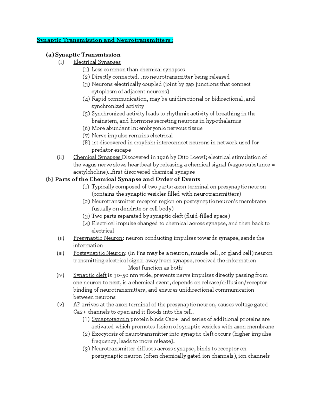 Essentials of CBN - Exam 2: Synaptic Transmission & Neurotransmitters ...