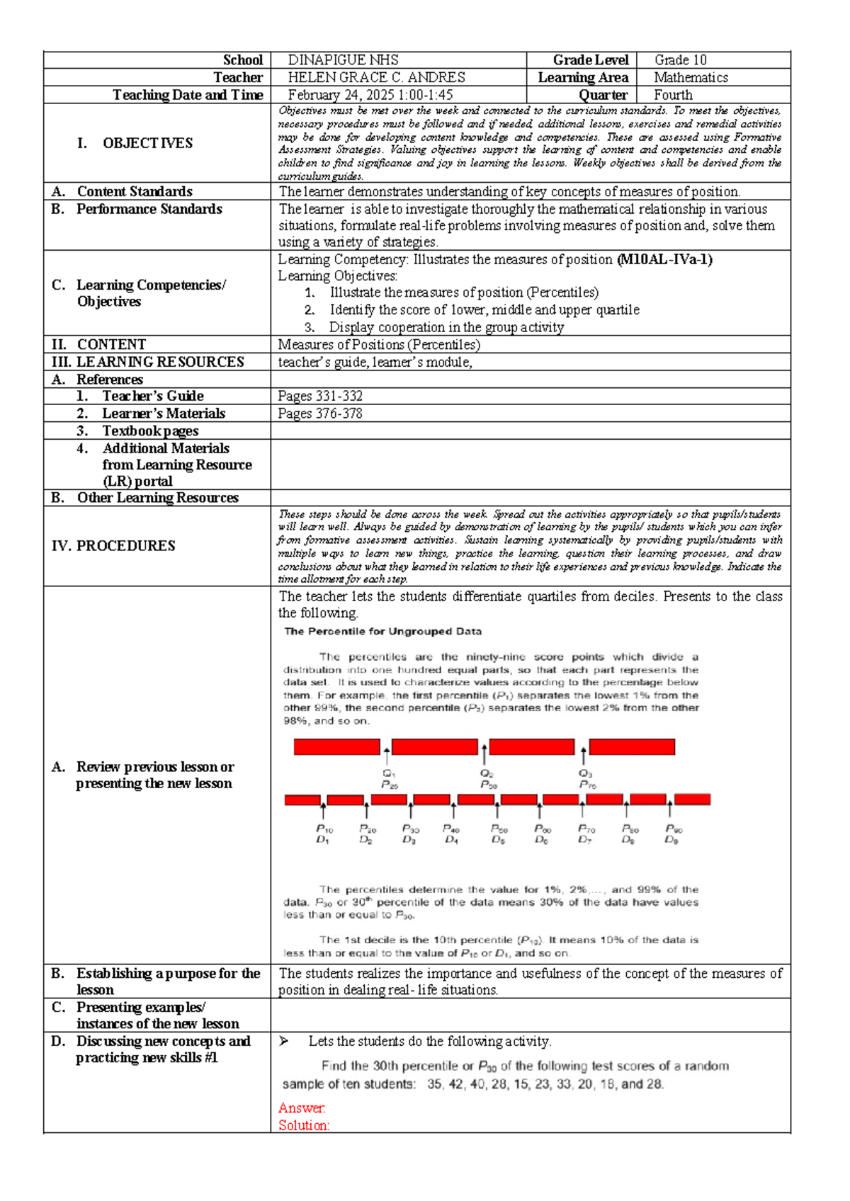 IV-Day 3 - Measures of Position: Learning Competency Overview (M10AL ...
