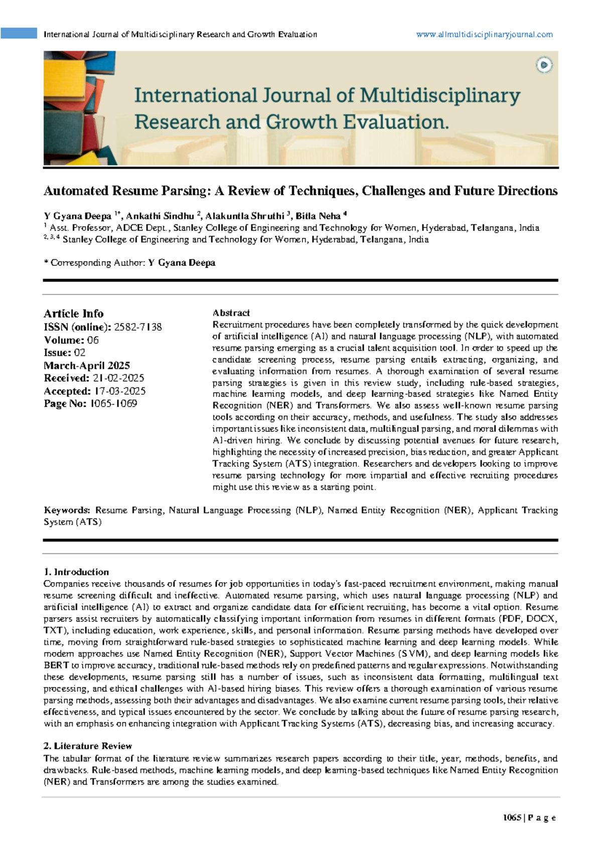 Automated Resume Parsing Techniques: A Comprehensive Review (2025 ...