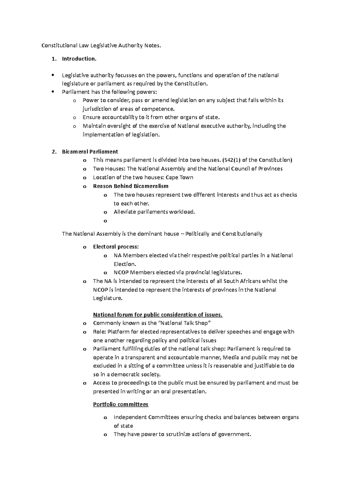 Constitutional Law (CL 101) Legislative Authority Overview Notes - Studocu
