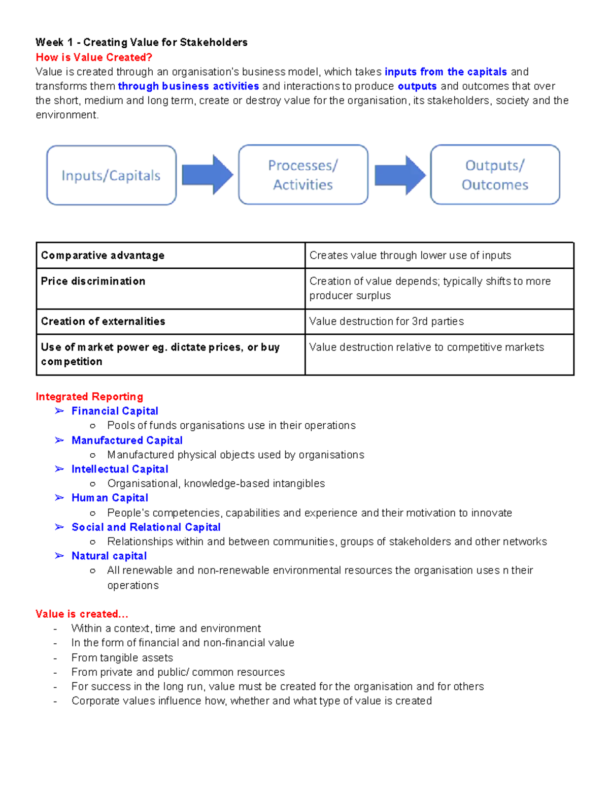 COMM1180 Week 1 Lecture Notes: Creating Value for Stakeholders - Studocu