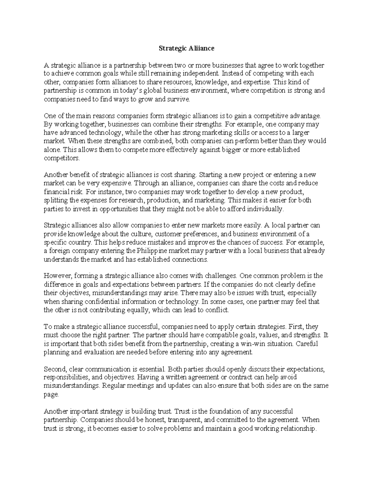 Strategic Alliance: Benefits, Challenges, and Success Strategies - Studocu