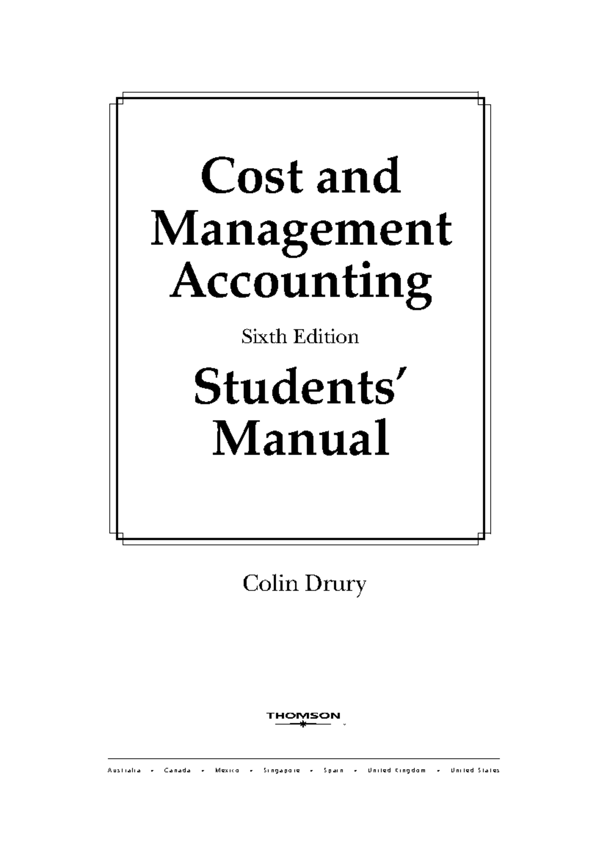 Cost and Management Accounting 6e: Student Manual Overview - Studocu