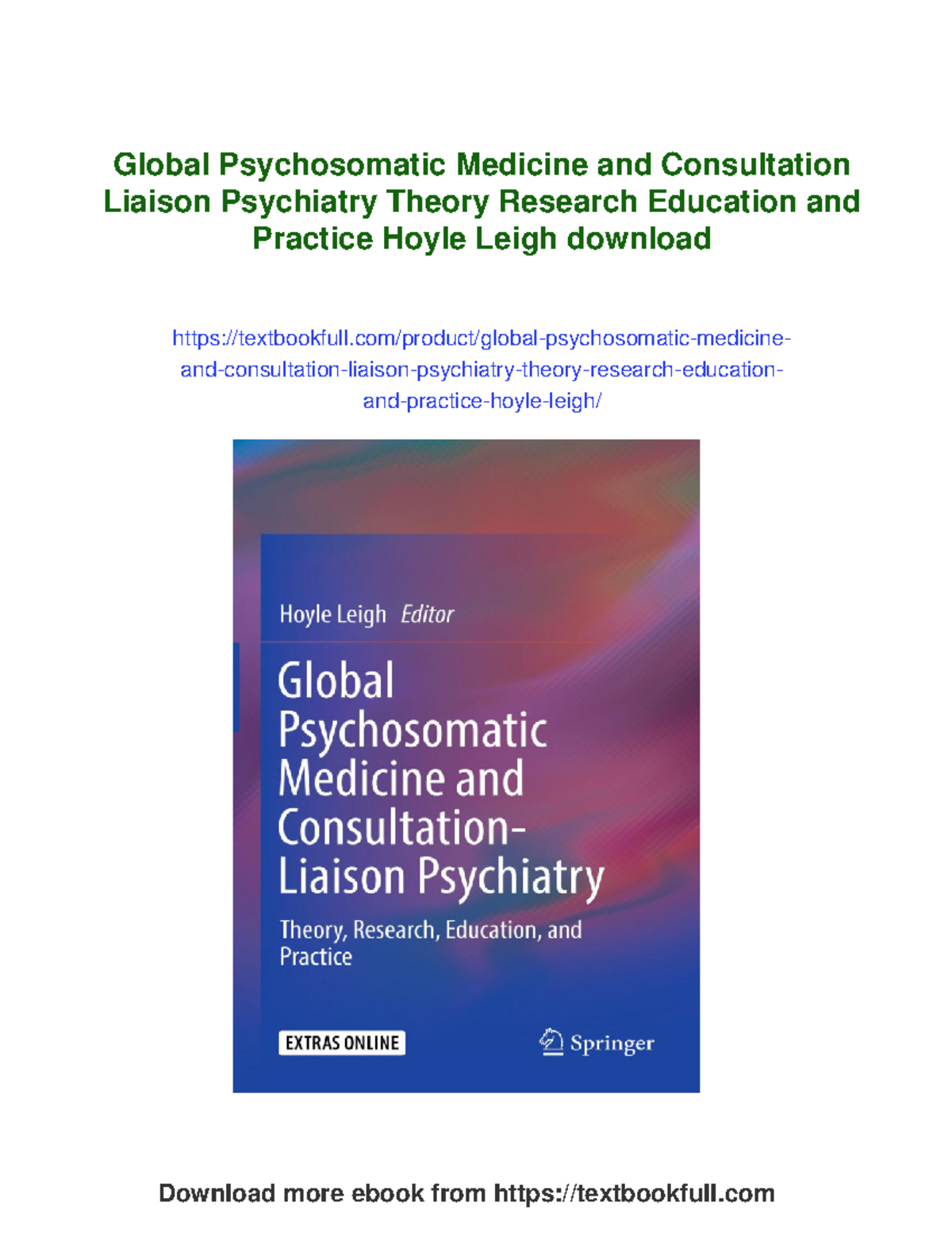 Global Psychosomatic Medicine & Liaison Psychiatry: Theory & Practice ...