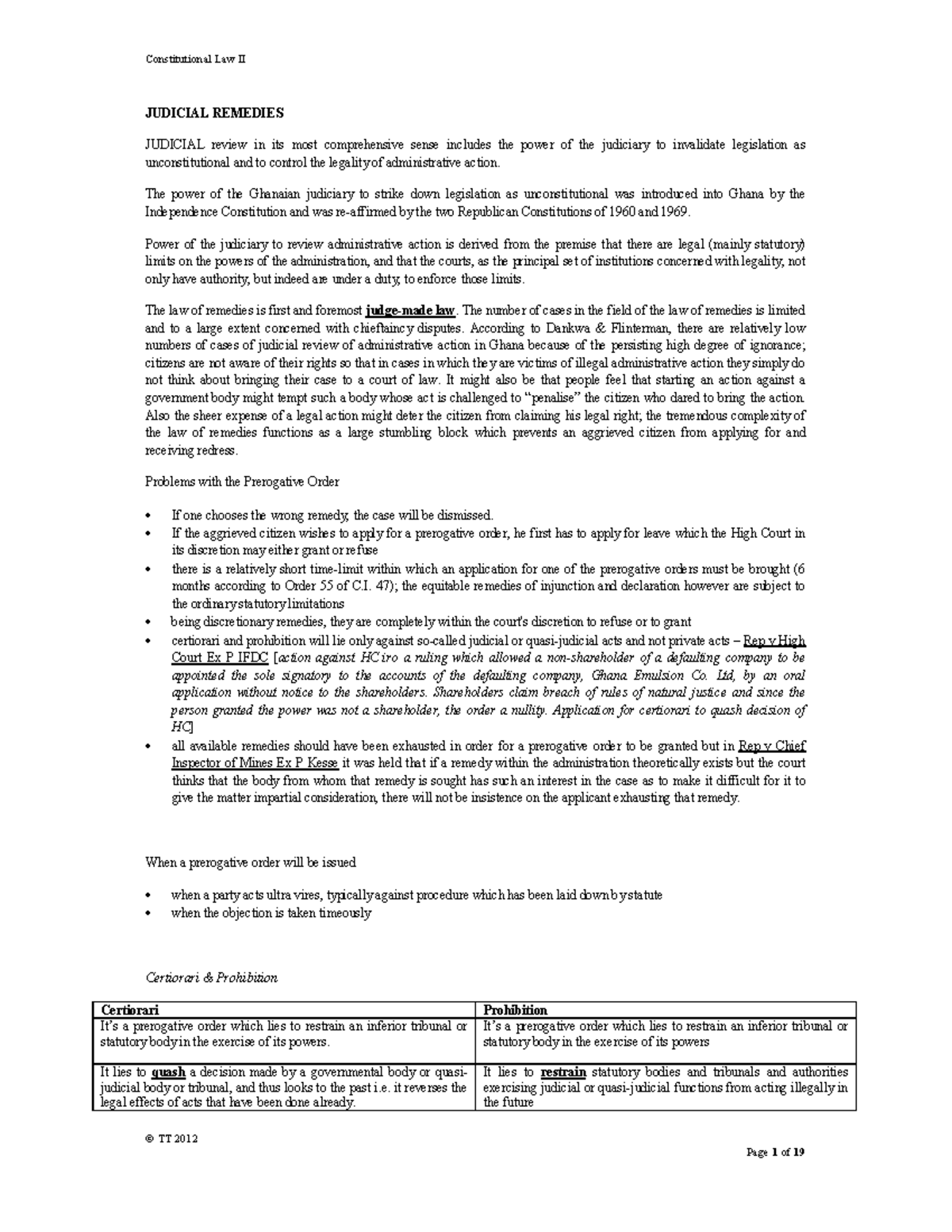 Constitutional Law II: Judicial Remedies and Review in Ghana - Studocu
