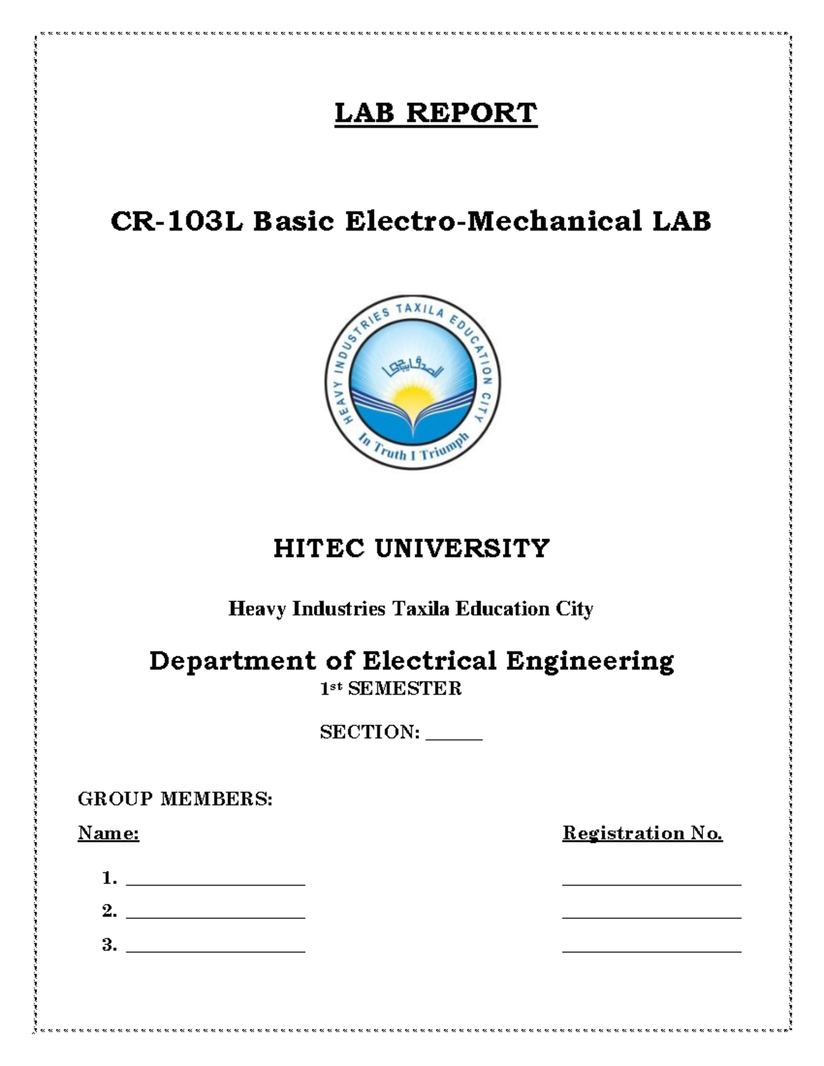 LAB REPORT: Basic Electro-Mechanical Lab Manual - 1st SEM EE - Studocu