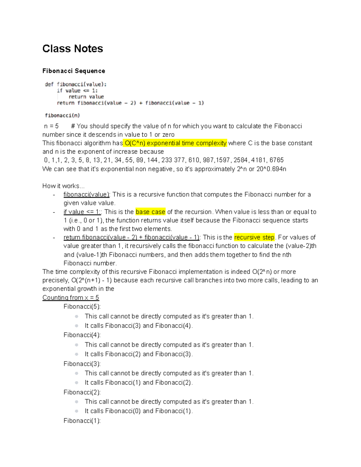 MATH 3804 Fibonacci Notes - Google Docs - Class Notes Fibonacci ...