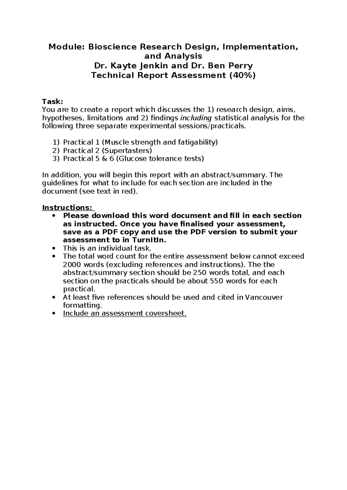 Bioscience Research Design & Analysis: Technical Report (Module Code ...