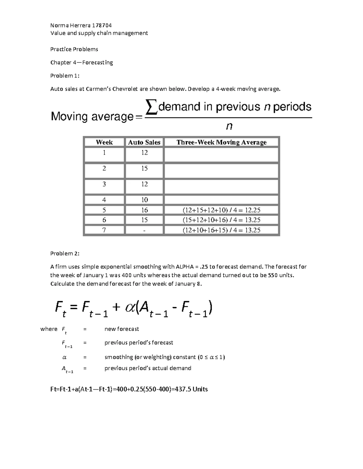 Activity A5: Math Problems for Value & Supply Chain Management - Studocu