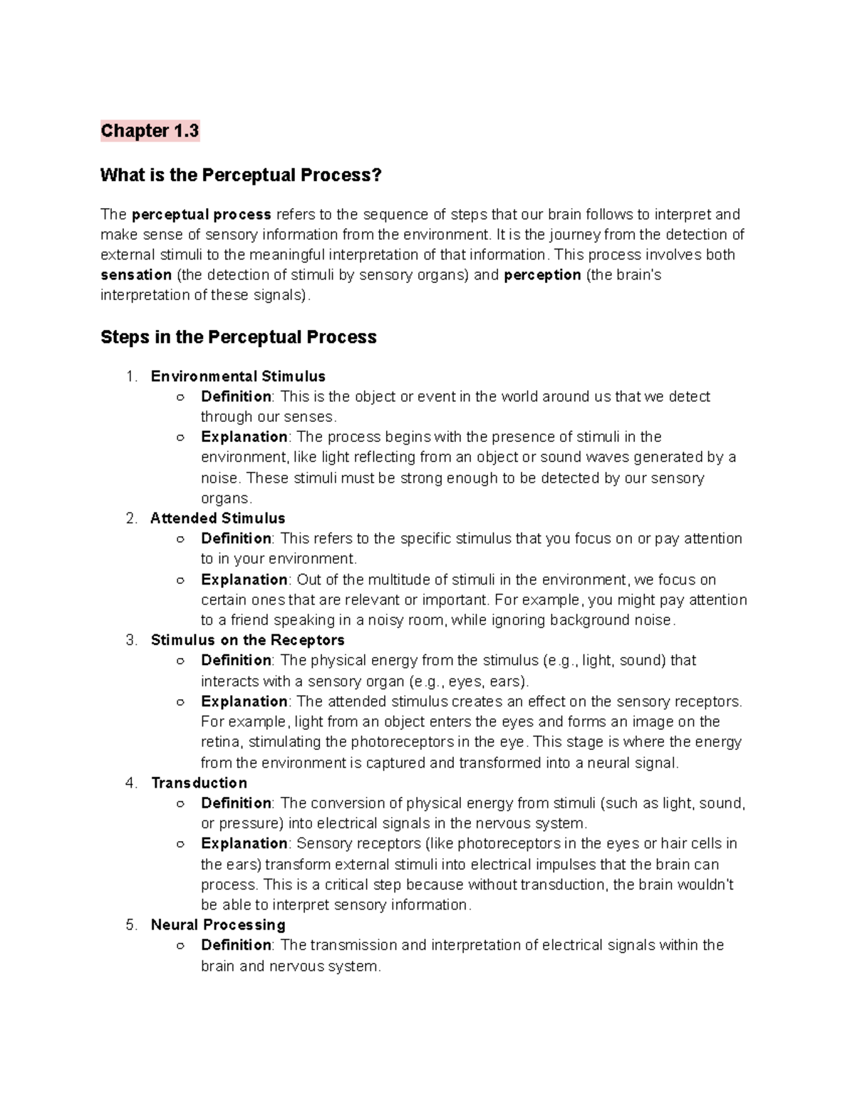 315 Midterm 1 Study Notes: Understanding the Perceptual Process - Studocu