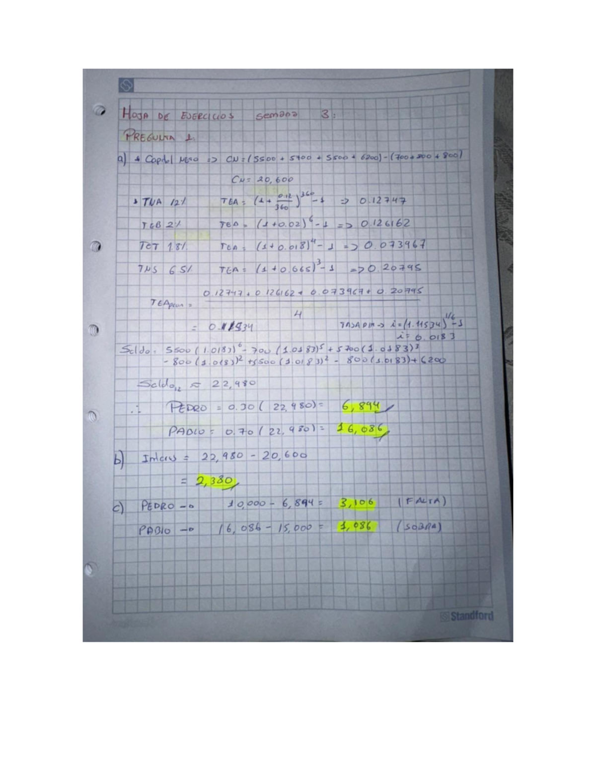 Matematica Financiera: Hoja de Ejercicios Semana 3 - Studocu