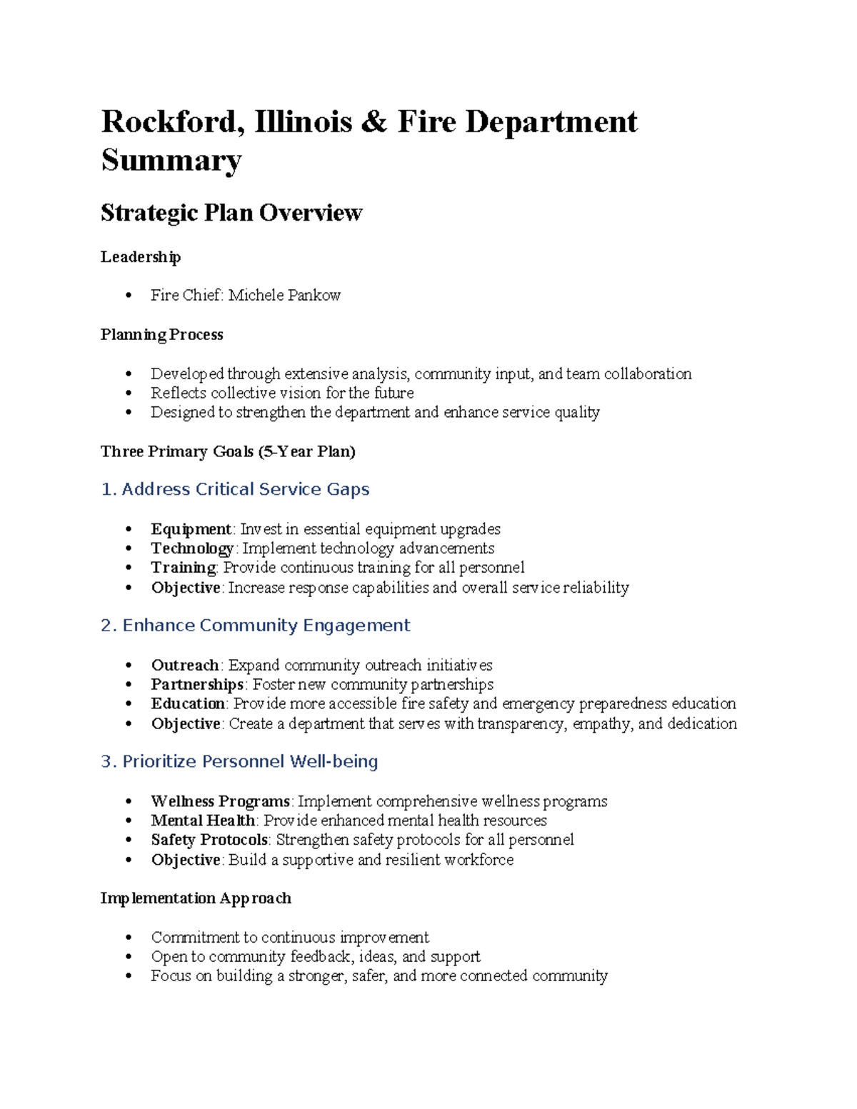 Rockford Fire Department Strategic Plan (2023-2028): Community Insights ...