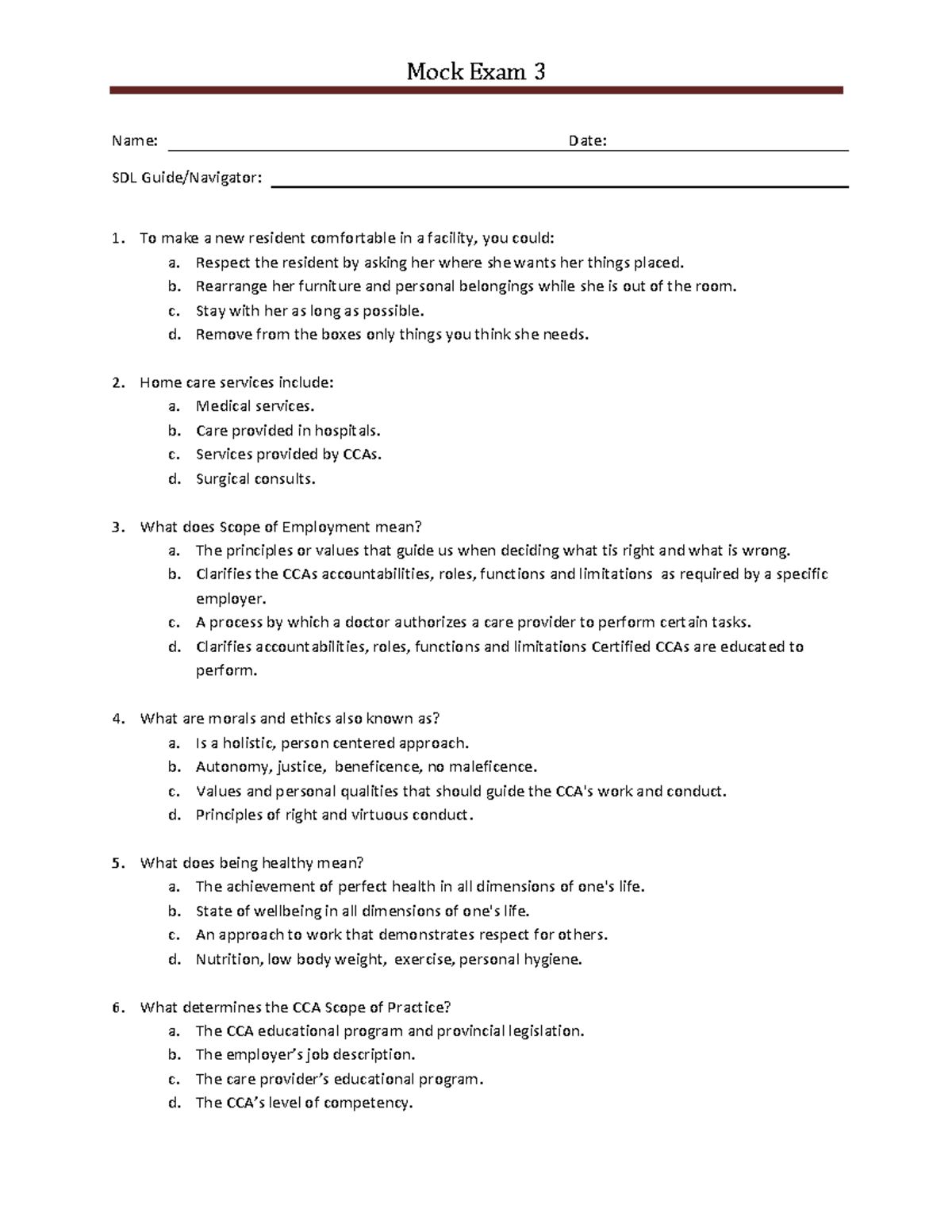 Mock Exam 3 - CCA Practice Questions and Answers - Studocu