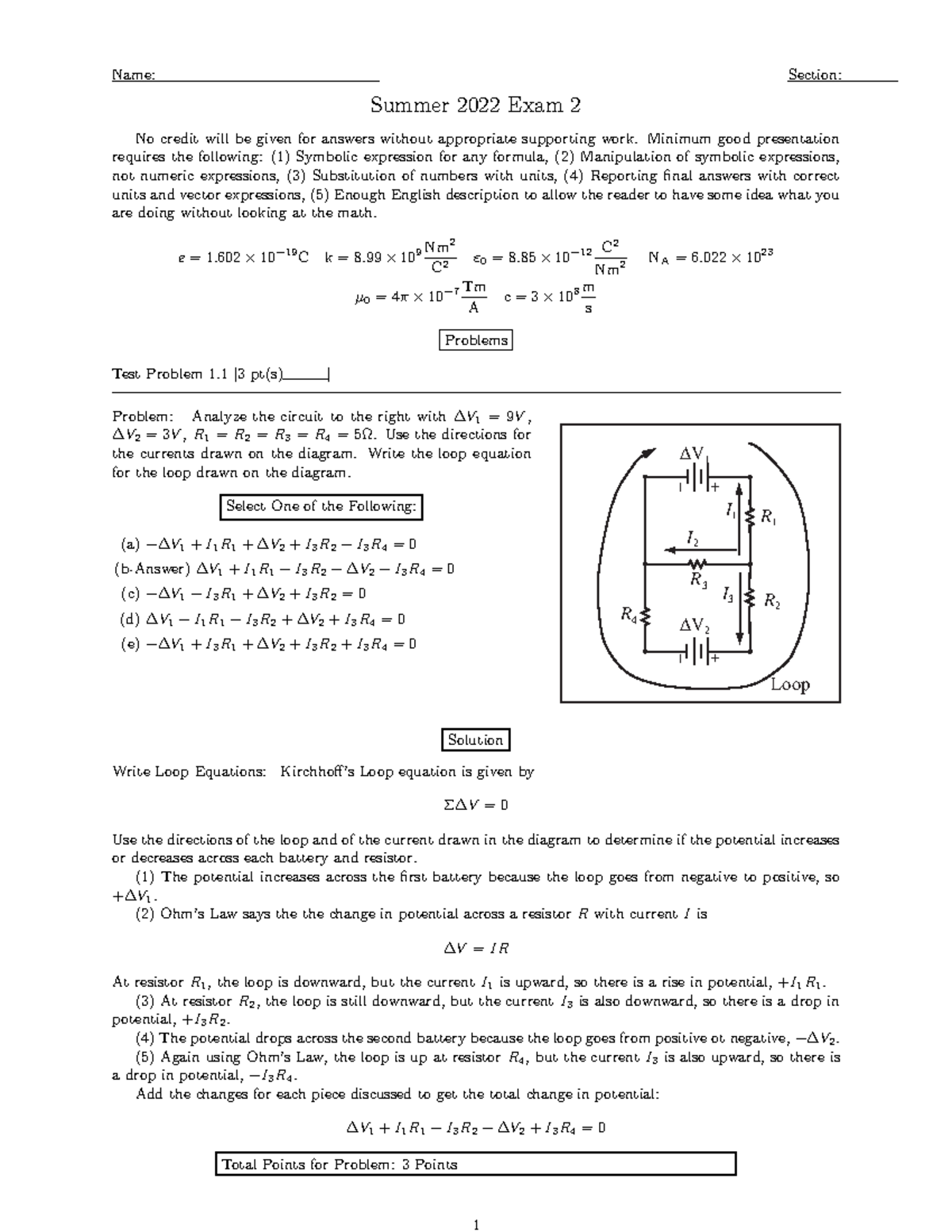 Summer 2022 Circuits Exam 2 Solutions and Analysis - Studocu