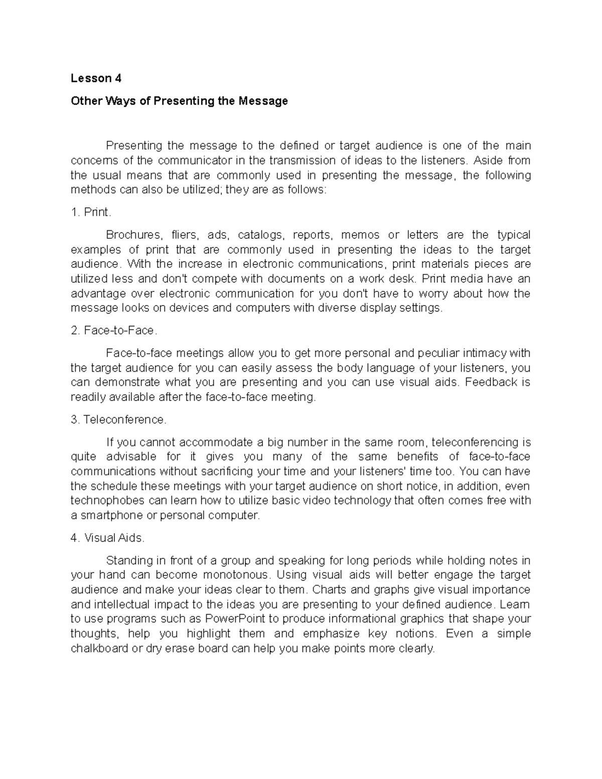 Lesson 4: Alternative Methods for Presenting Your Message - Studocu