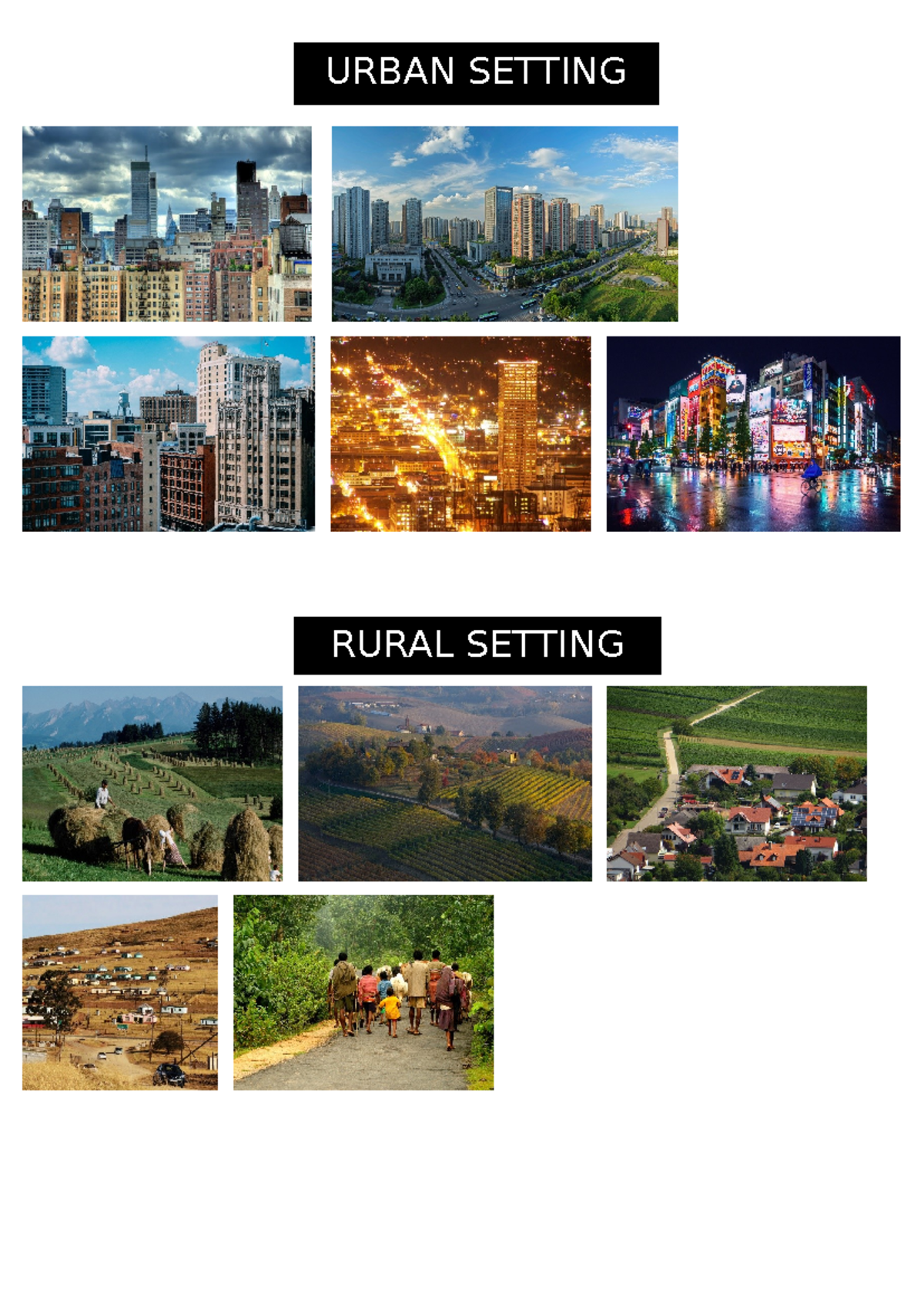 English Rural Urban - Art Appreciation - URBAN SETTING RURAL SETTING ...