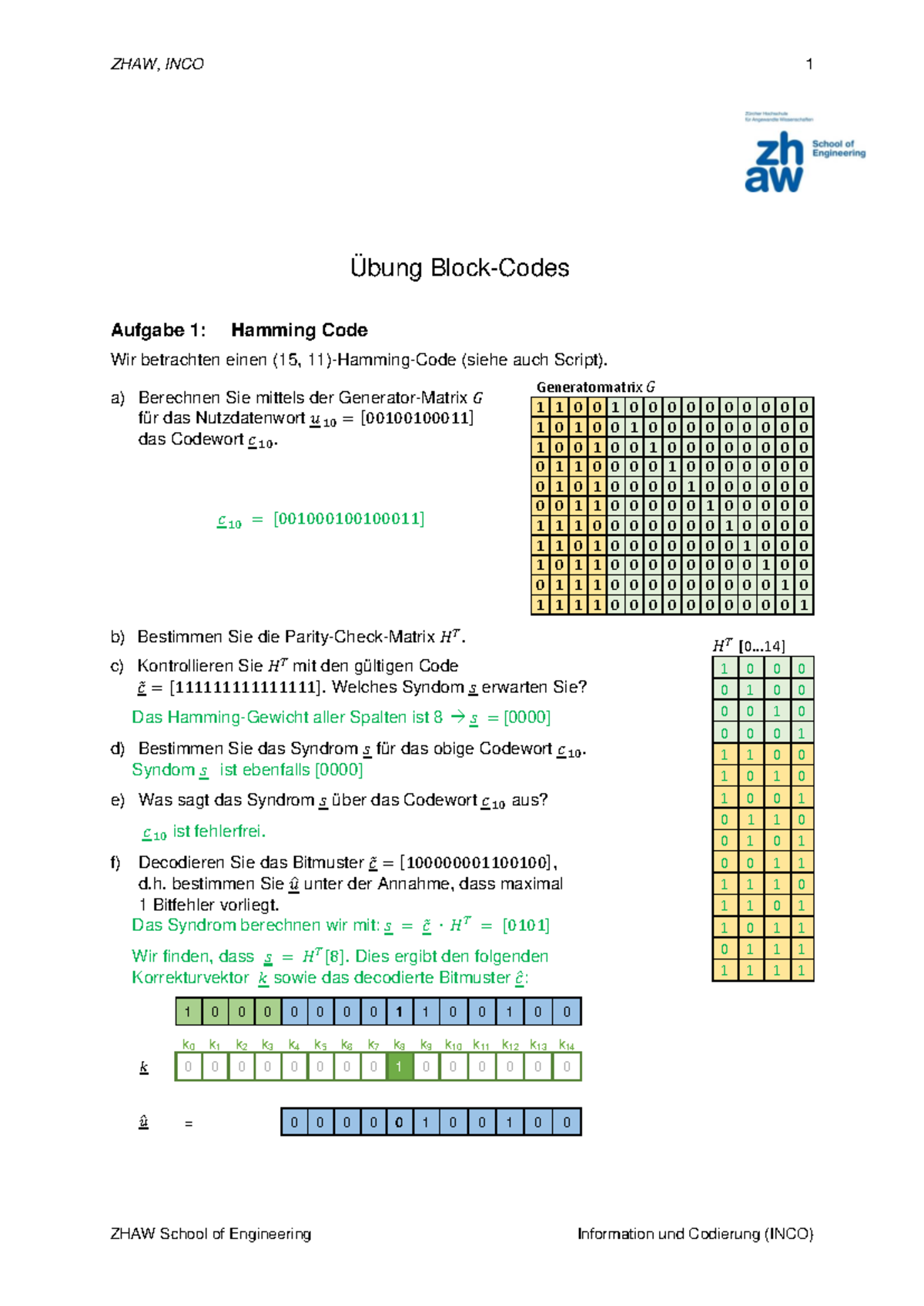 Blockcode HS23: Hamming & Repetition Codes Praktikum 12 Analysis - Studocu
