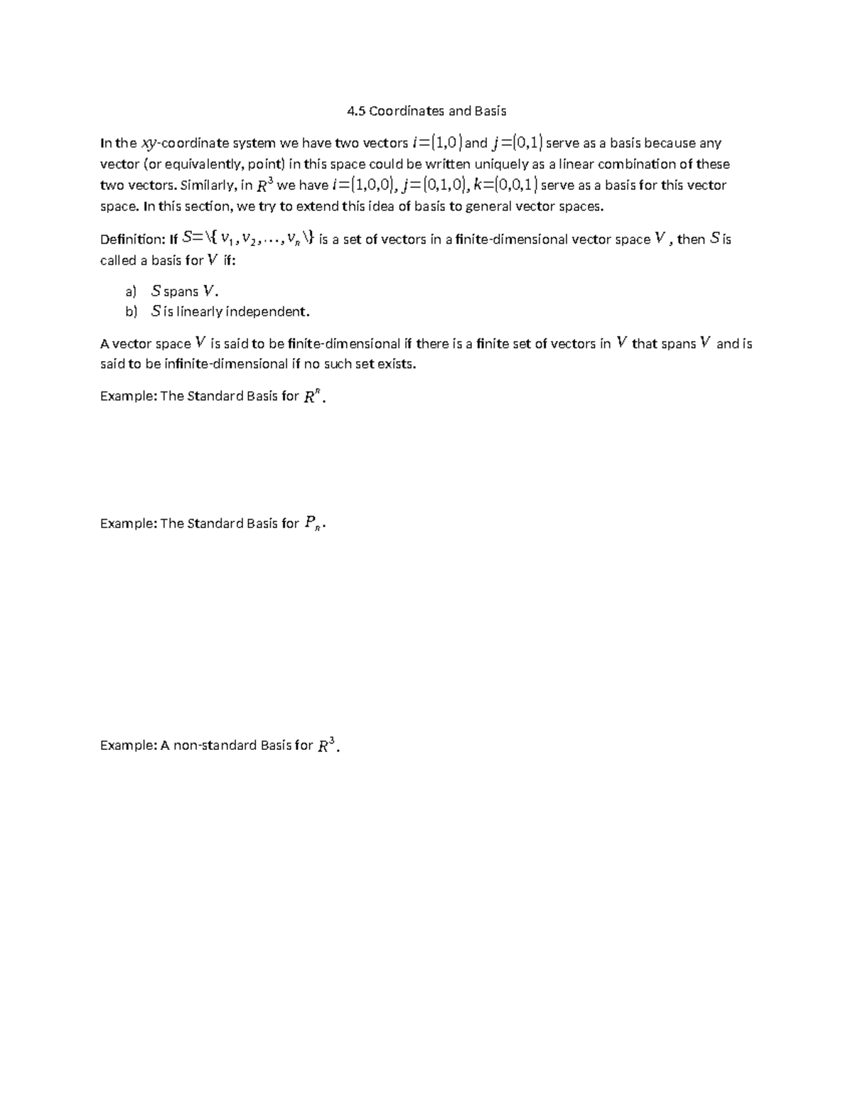 Vector Spaces and Basis Representation - Concepts & Examples (MATH 4.5 ...