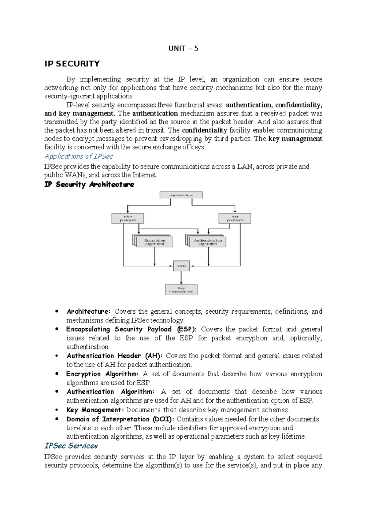 CNS UNIT 5: IP Security Overview and Implementation Notes - Studocu