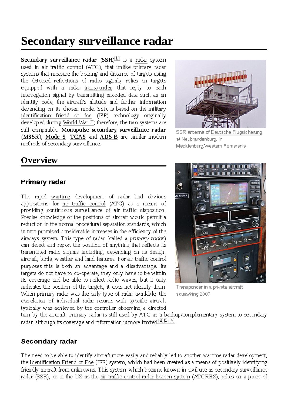 Secondary Surveillance Radar Overview: Technology and Applications ...