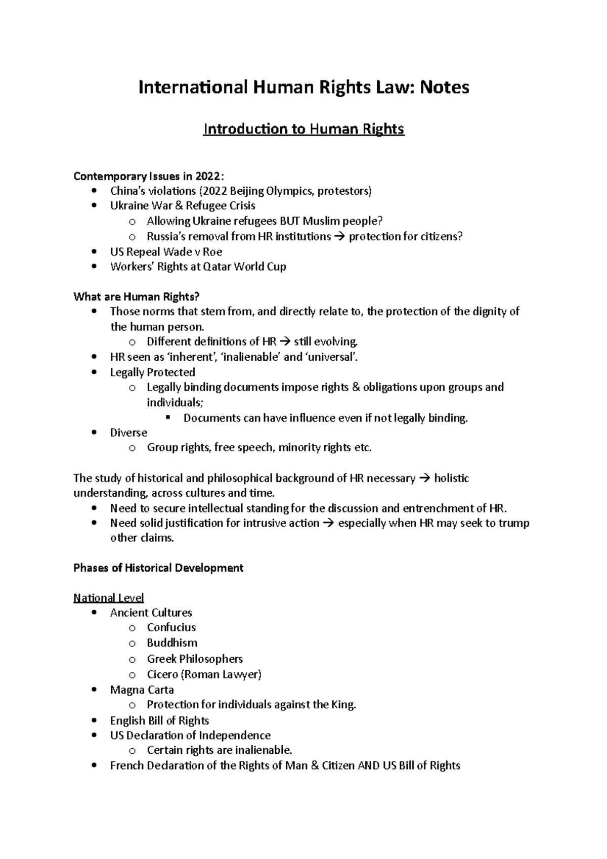International Human Rights Law Lecture Notes: Key Concepts & Issues ...
