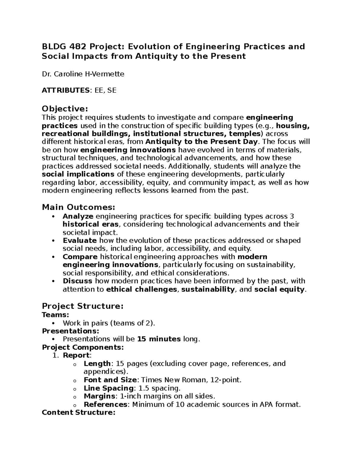 BLDG 482 Project: Engineering Practices & Social Impact Evolution - Studocu
