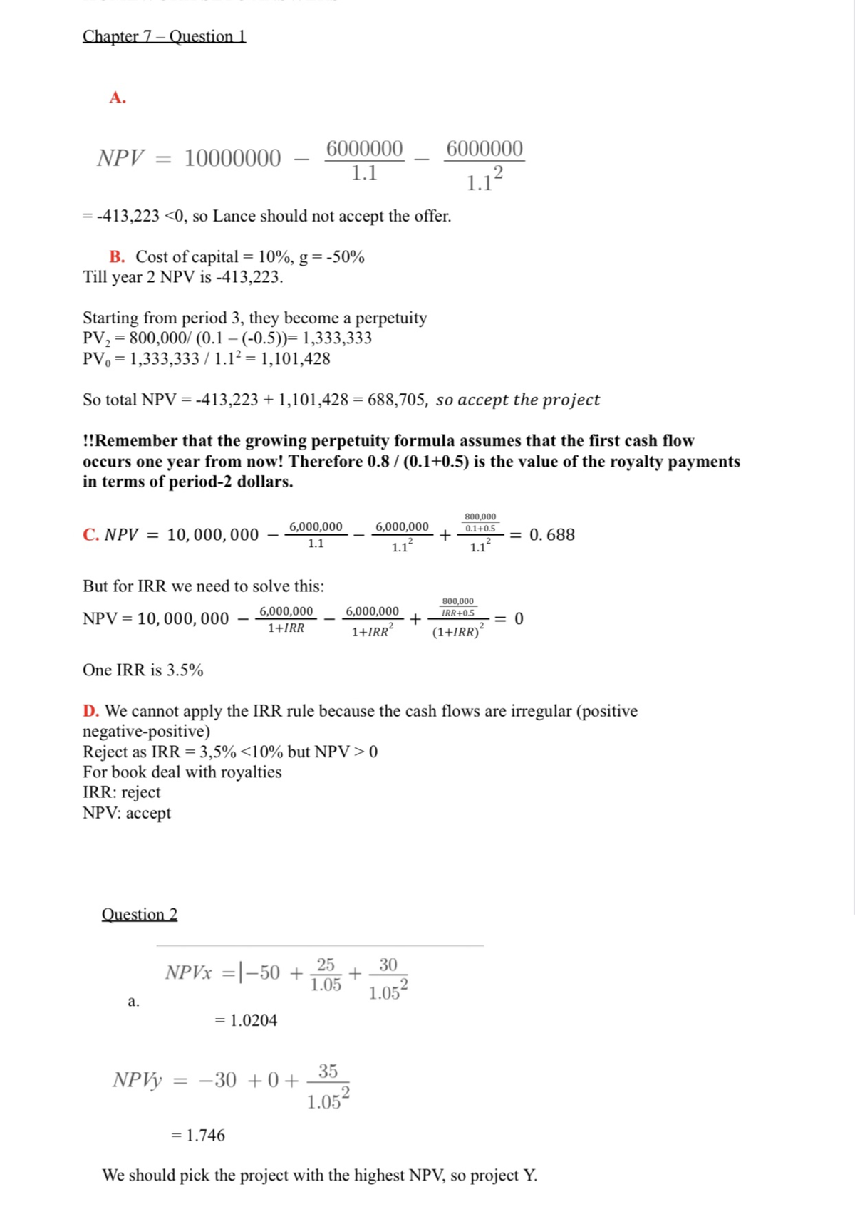 Finance 3 Homework: Analysis of NPV and Investment Decisions - Studeersnel
