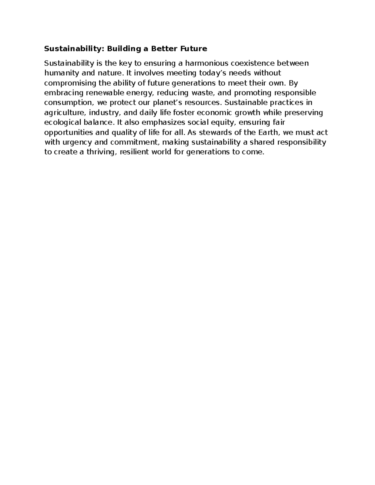Sustainability - ...... - Sustainability: Building a Better Future ...
