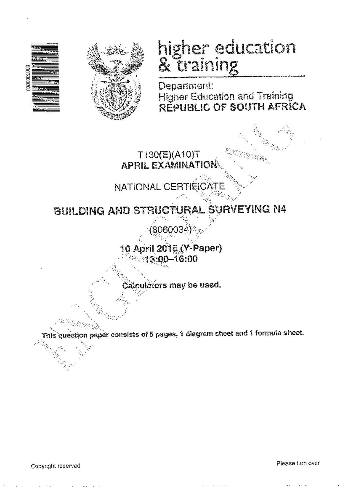 2015 N4 Building and Structural Surveying April Exam Paper - Studocu