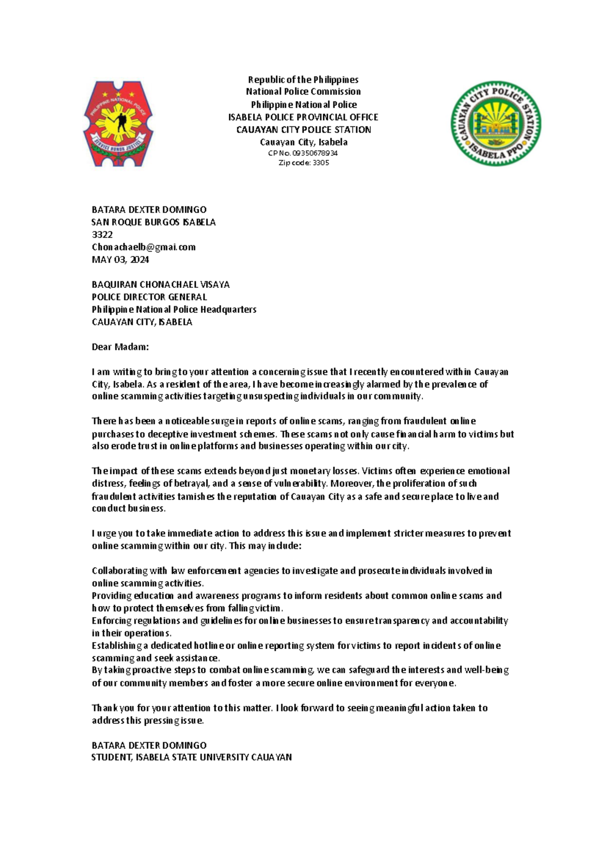 Complaint Letter Sample: Addressing Online Scamming in Cauayan City ...