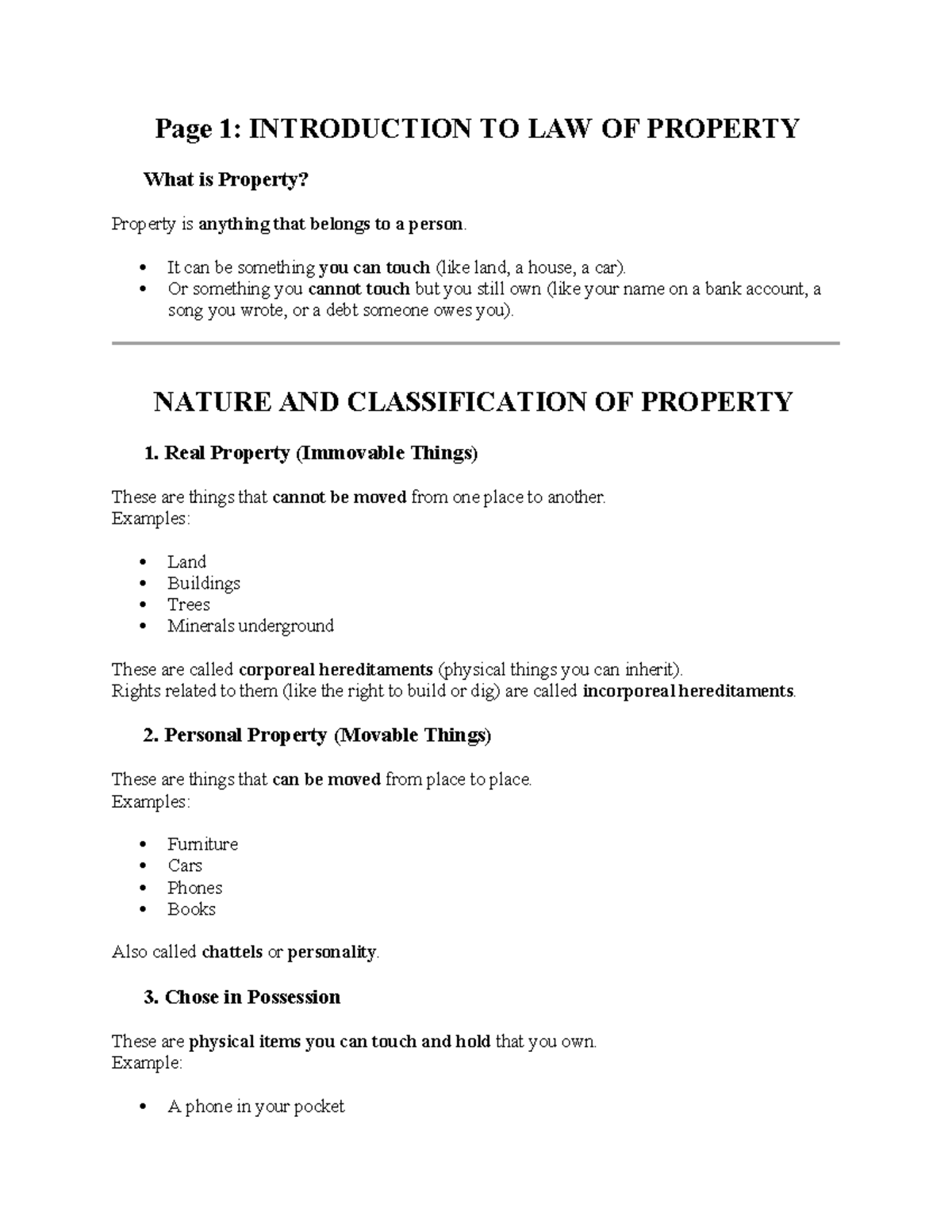 LAW OF PROPERTY - TC - INTRODUCTION AND KEY CONCEPTS NOTES - Studocu