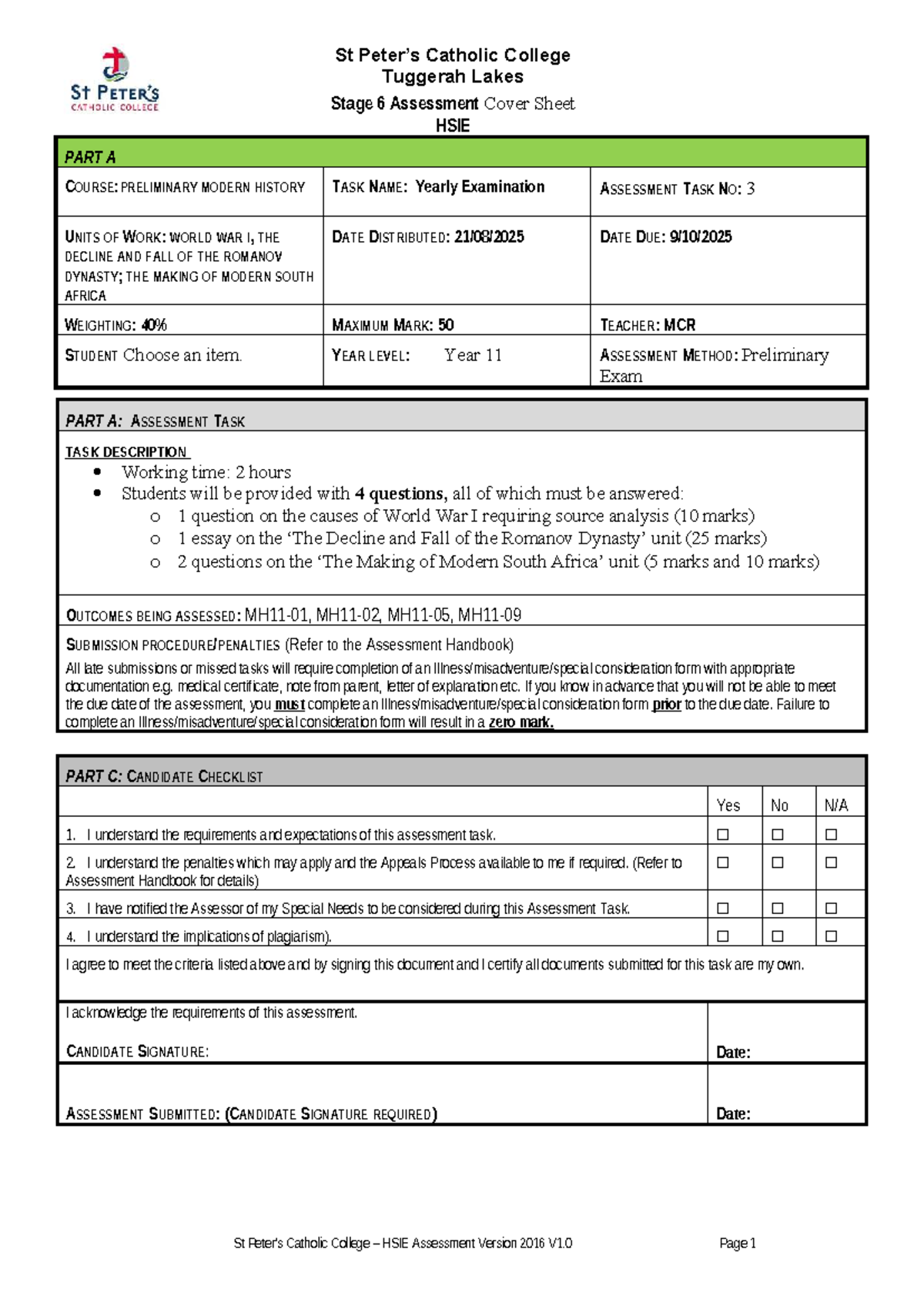11MOD - 2025 - Yearly Exam Assessment Task 3 Notification - Studocu