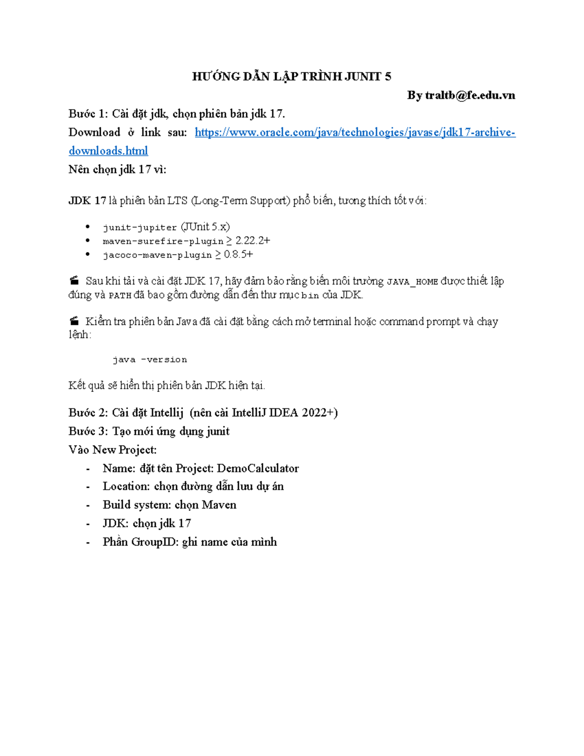 HƯỚNG DẪN LẬP TRÌNH JUNIT 5 - Lab 2 Unit Test - Studocu