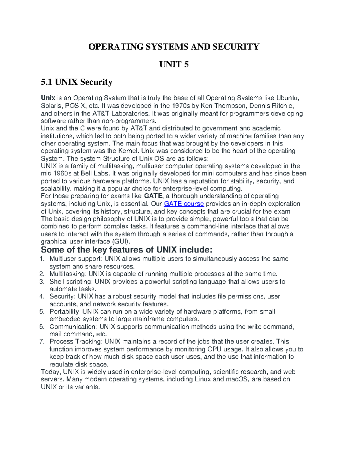 CS OSS 5 - Comprehensive Notes on Unix Security and Features - Studocu
