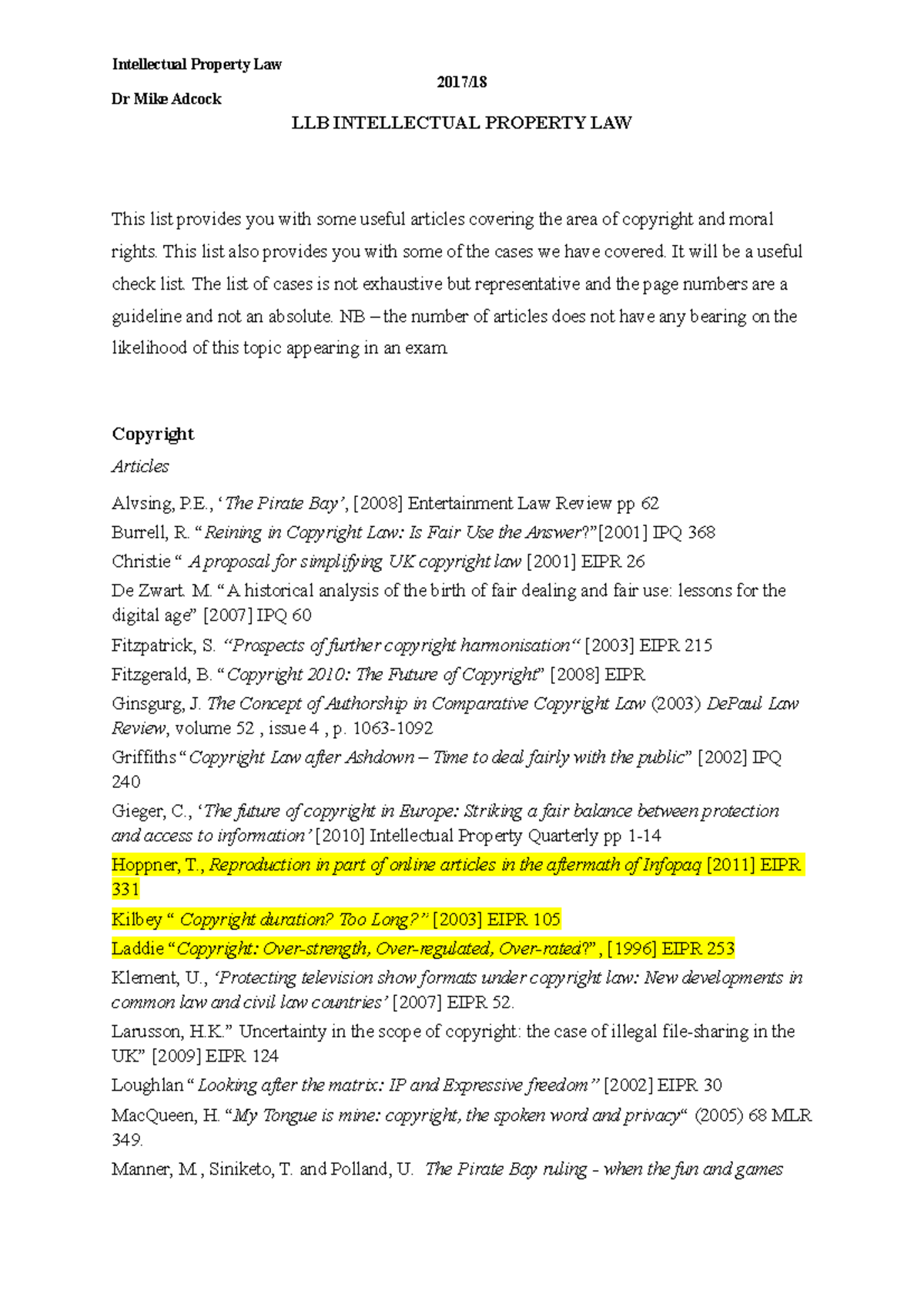 LLB Intellectual Property Law: Detailed Copyright Case Law Notes - Studocu