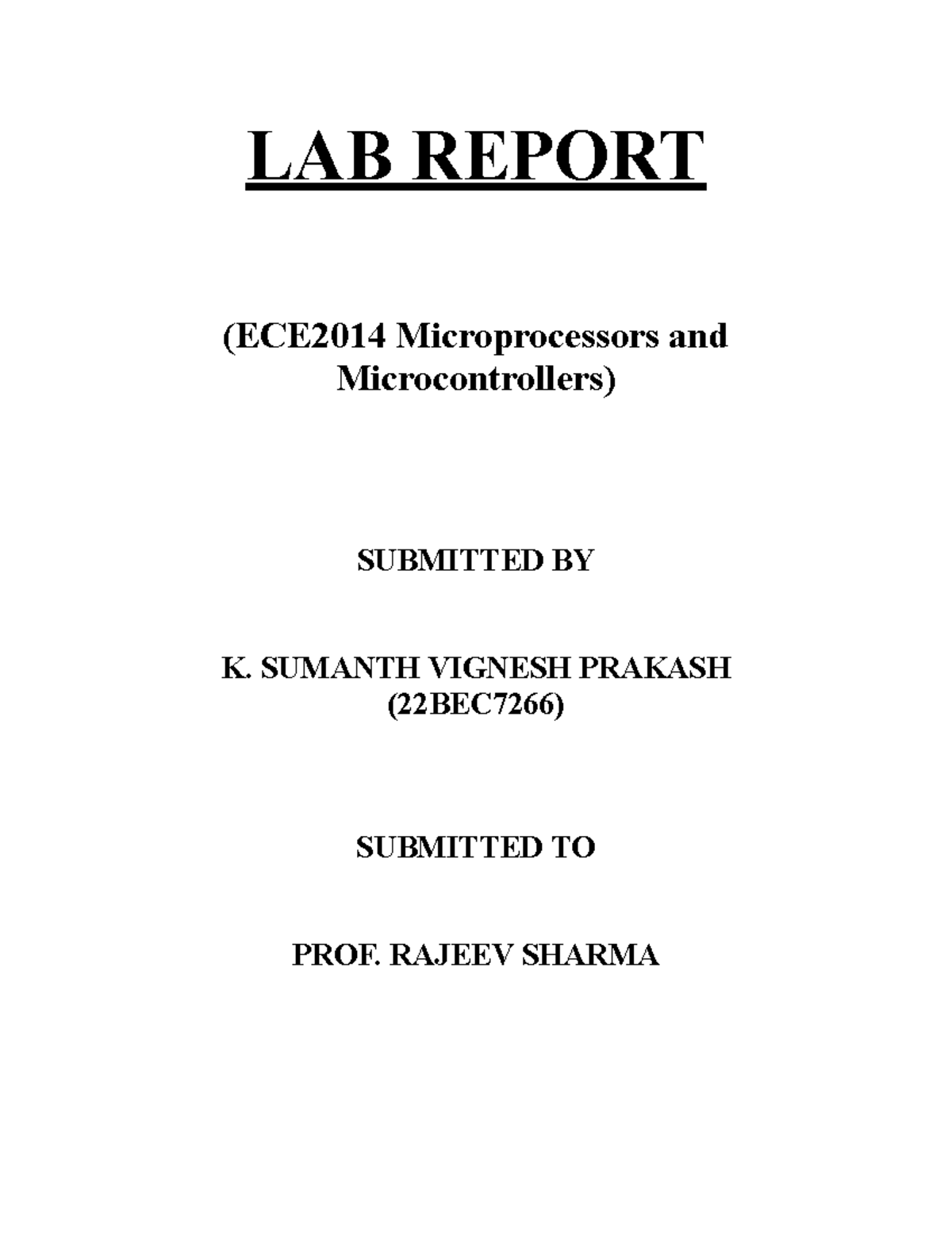 22BEC7266 ECE2014 Lab Report on Microprocessors Experiments - Studocu