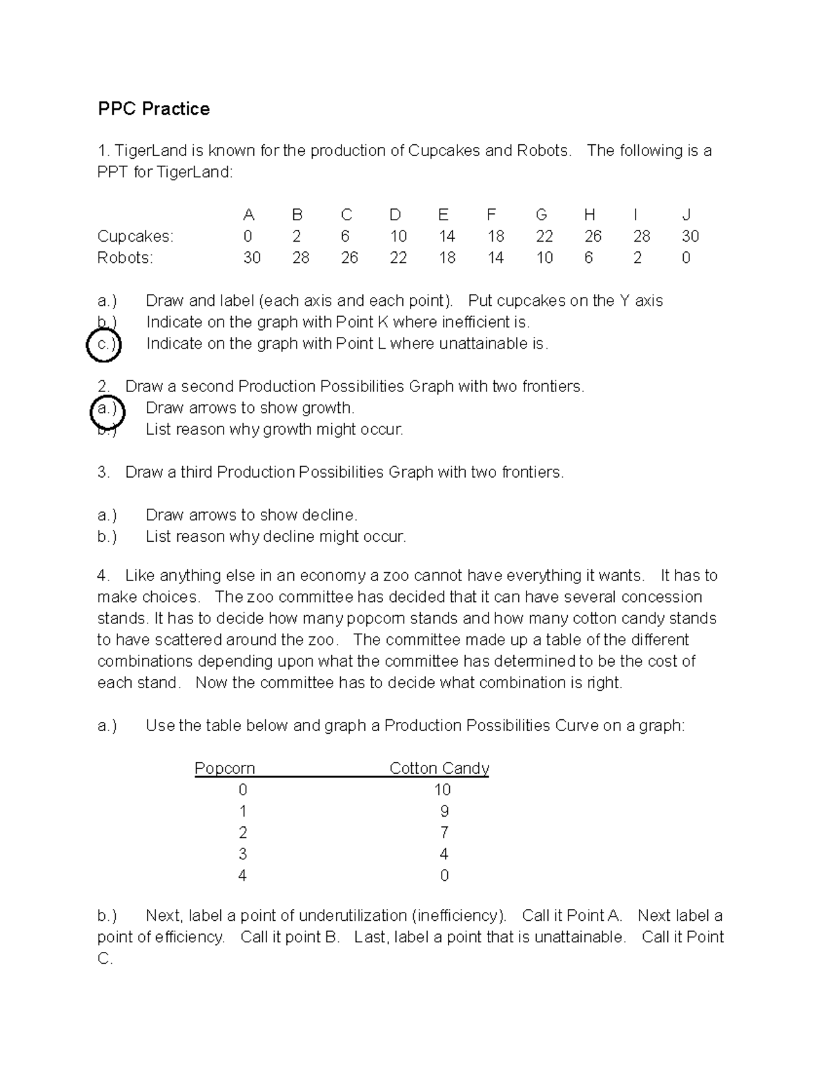 PPC Analysis and Graphing Practice for Econ 101: Cupcakes & Robots ...