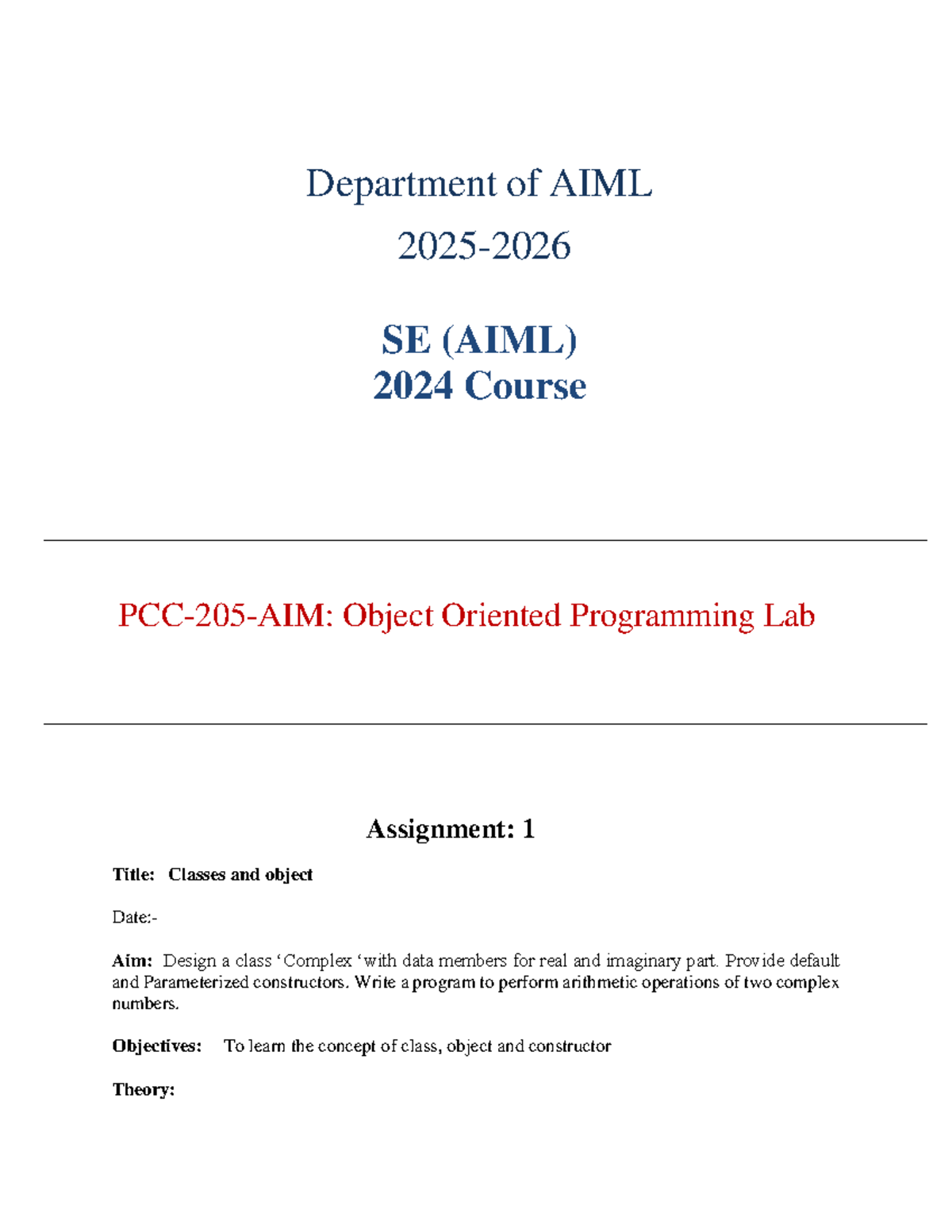 OOP Lab Manual (AIML 2024): Classes, Inheritance, and Exception ...