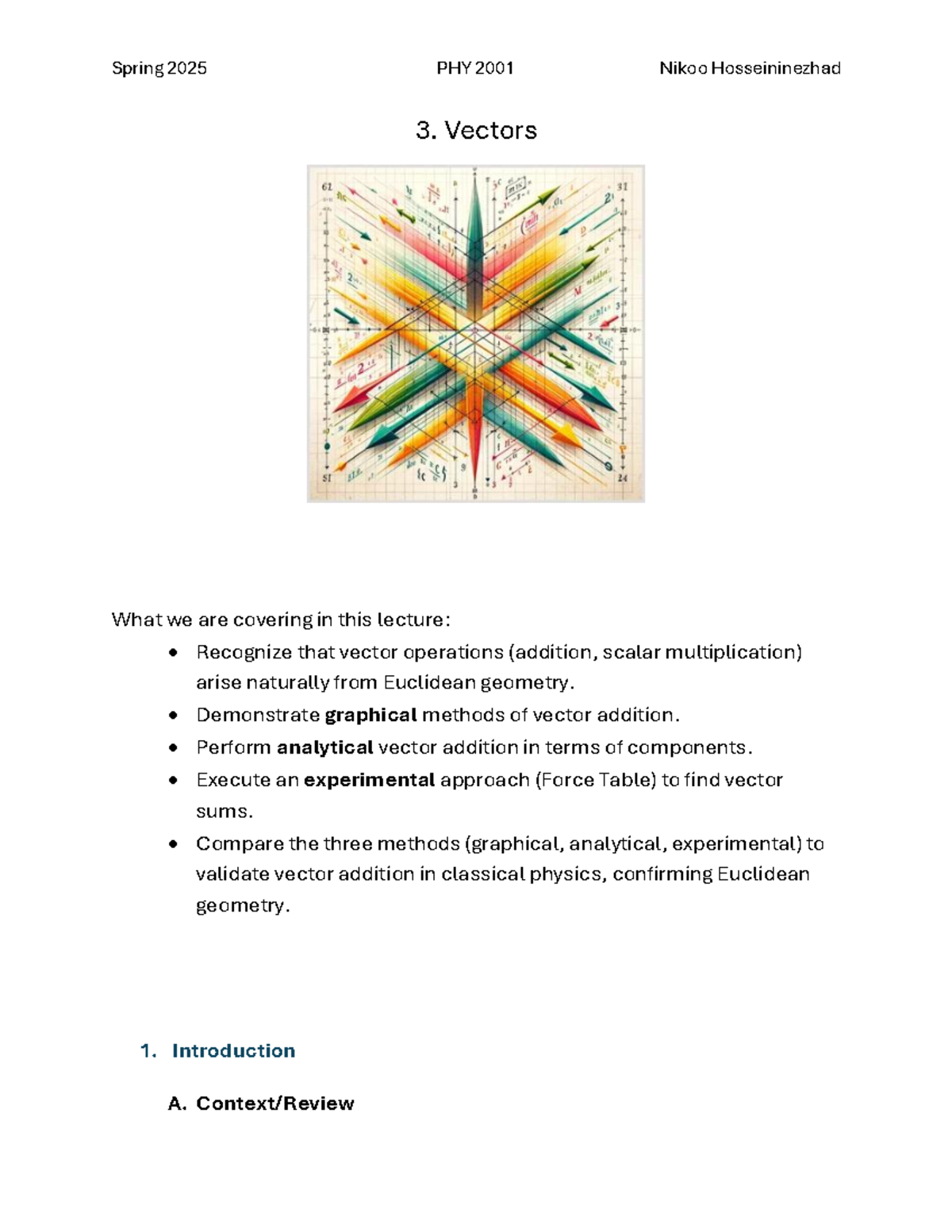 Spring 2025 PHY 2001 Lecture Notes: Understanding Vectors and Their ...