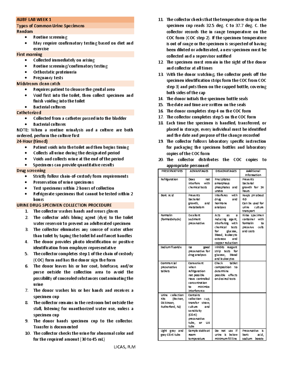 AUBF-LAB-Urine Specimen Collection & Analysis Guide - Prelims - Studocu