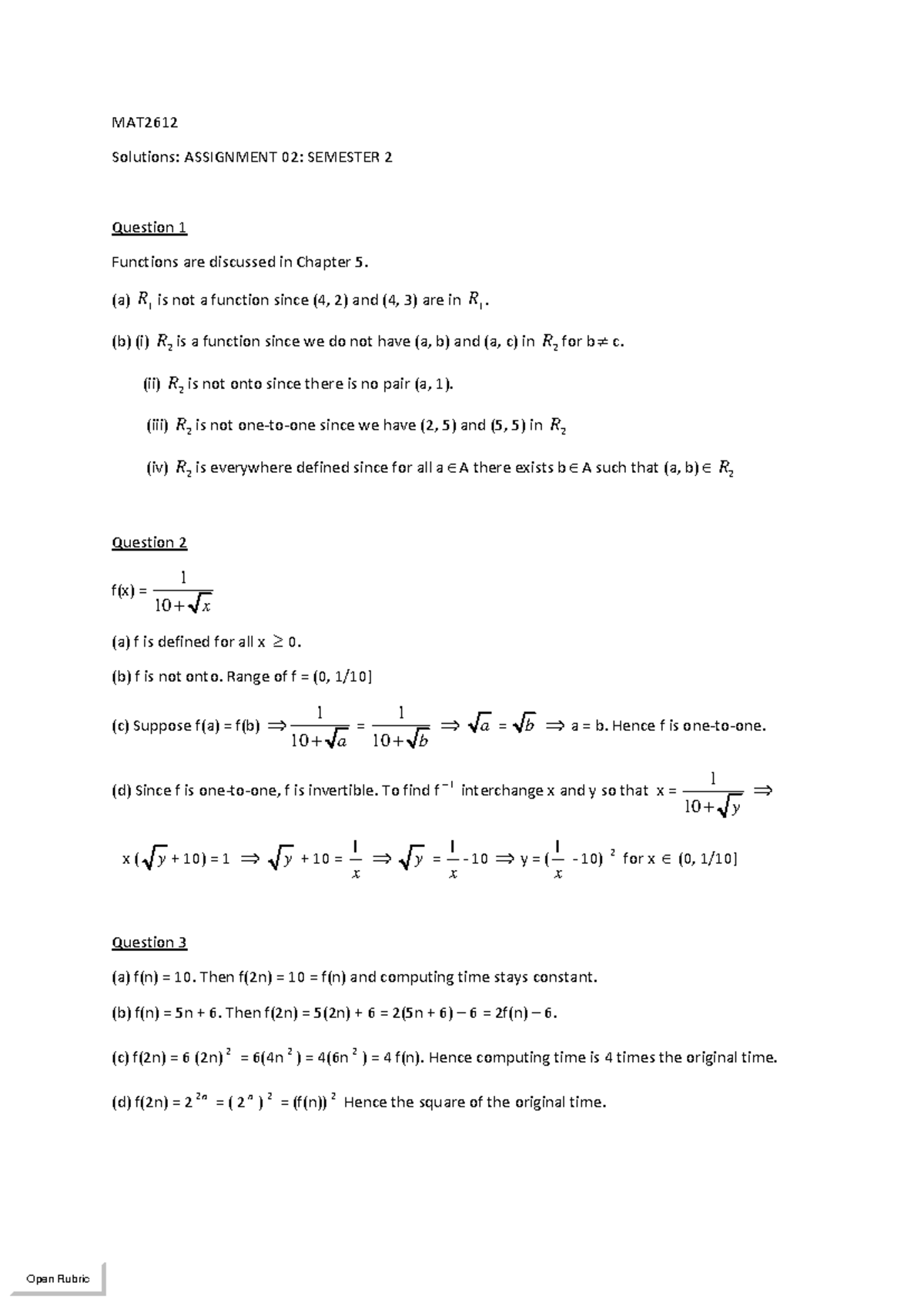 MAT2612 Semester 2 Assignment 2 Detailed Solutions - Studocu