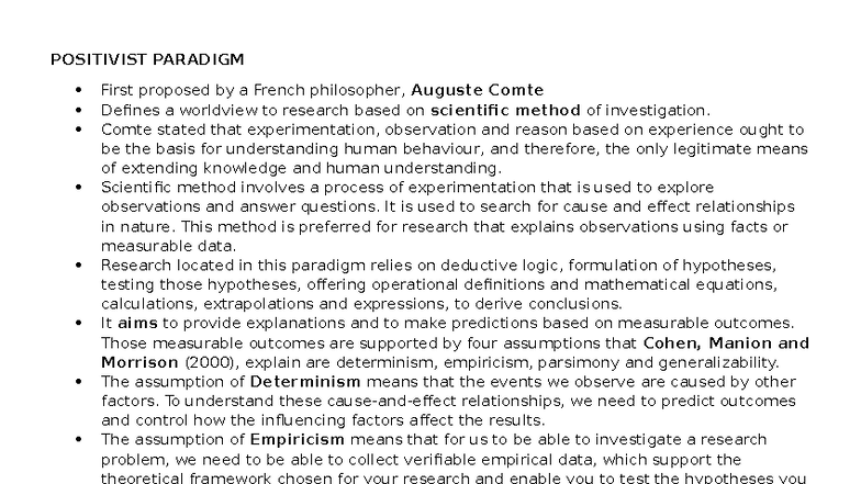 POS 101: Understanding the Positivist Paradigm in Research - Studocu