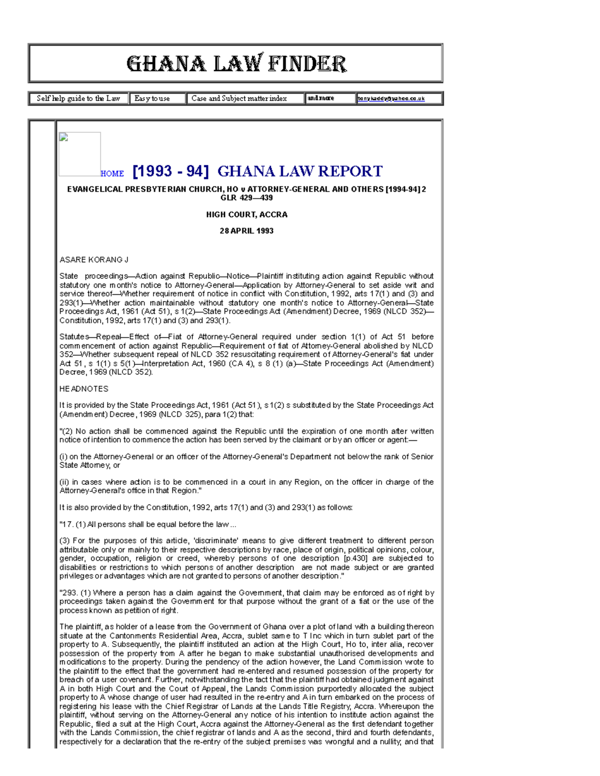 GHANA LAW REPORT: EP Church v AG - Case Analysis and Ruling - Studocu