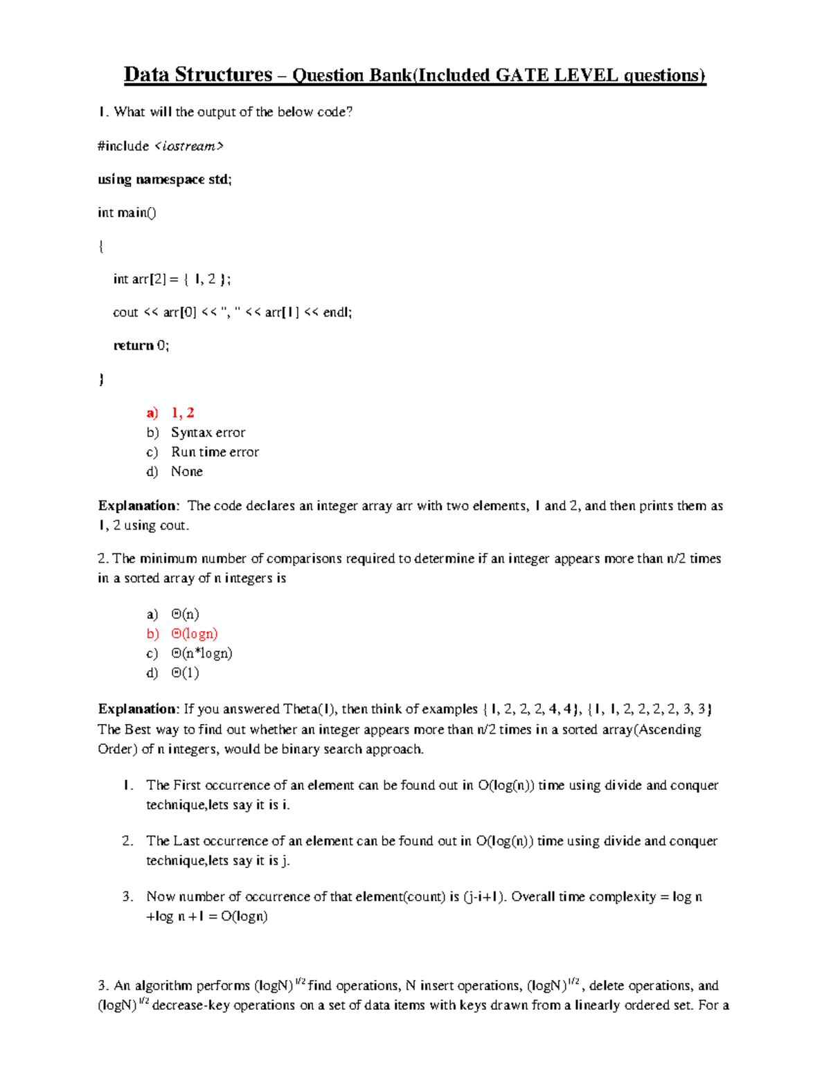 Data Structures Question Bank (GATE Level Questions) - Studocu