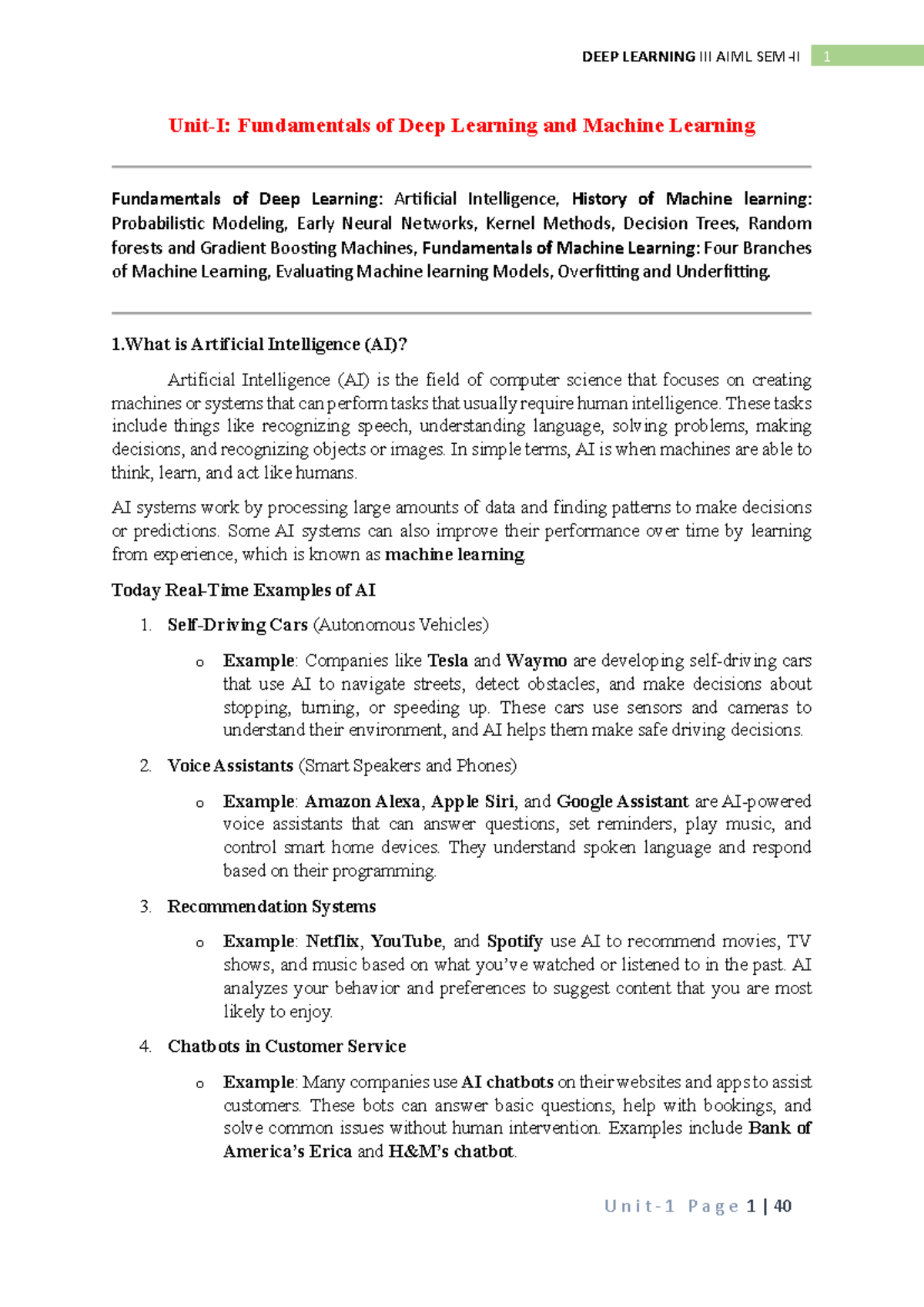 Deep Learning Unit-1 - DEEP LEANING MATERIAL - Unit-I: Fundamentals of ...