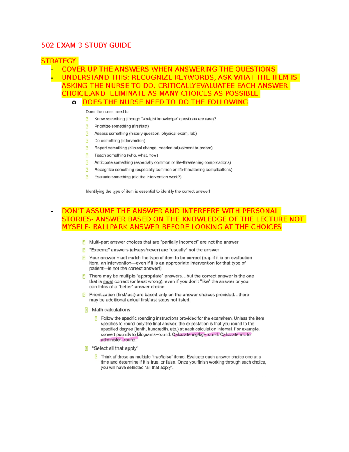 502 EXAM 3 Study Guide - Key Strategies and Nutritional Insights - Studocu